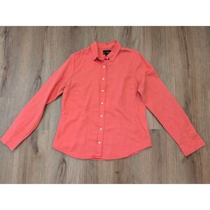 J Crew Coral Perfect Button Up Linen Blend Shirt In Size 12 Classic Preppy Beach
